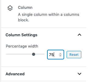 The admin view of a column block