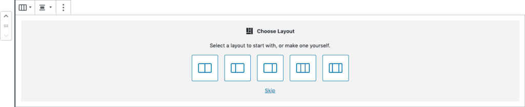 The admin view to choose a column layout