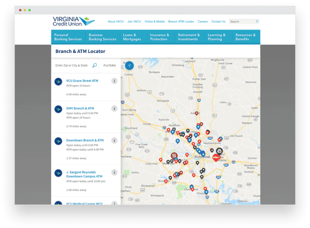 A screenshot of the new VACU locator map