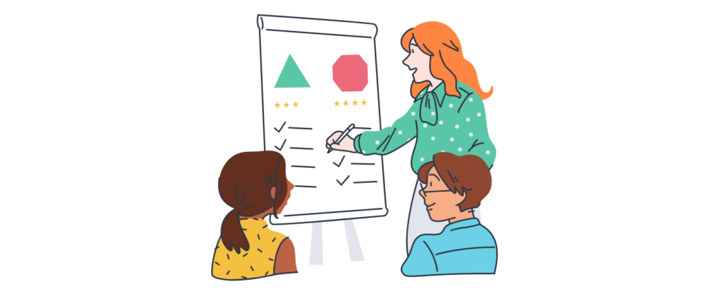 Graphic showing a product manager presenting uat process